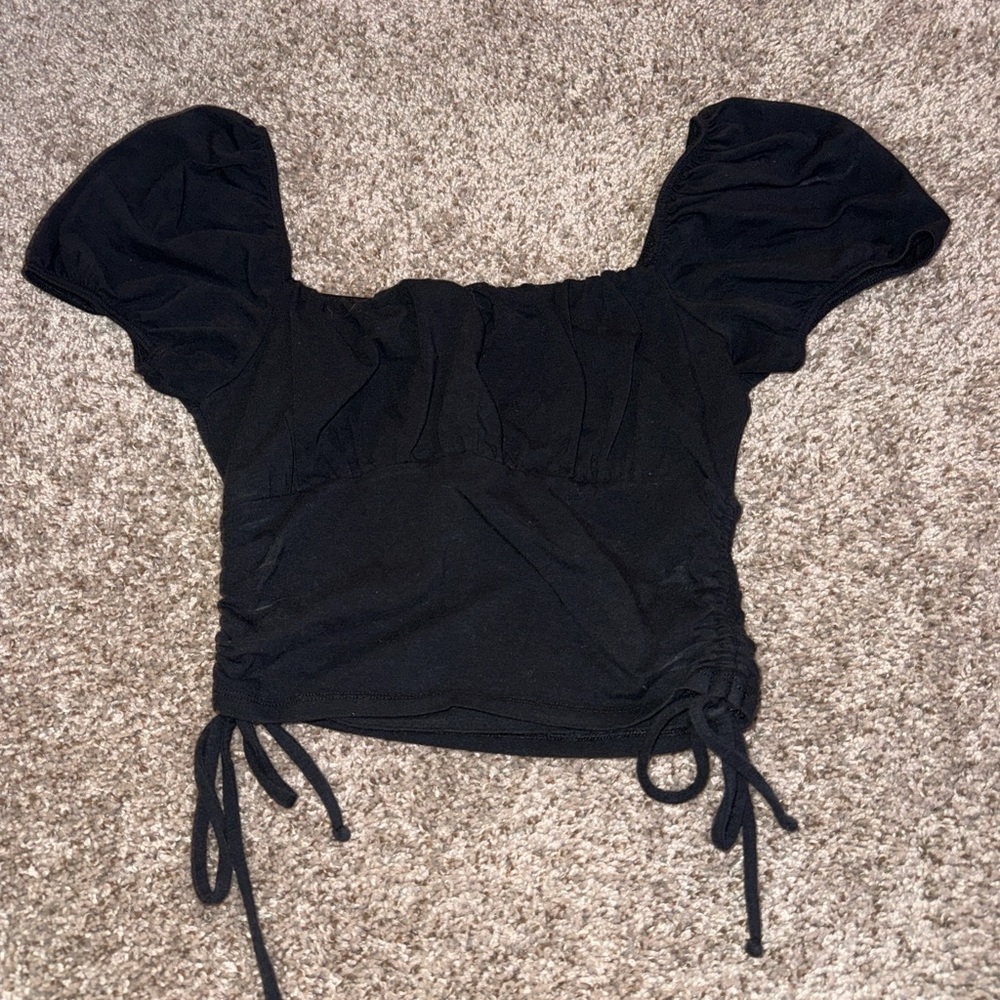 Hollister Black Puff Sleeve Crop Blouse